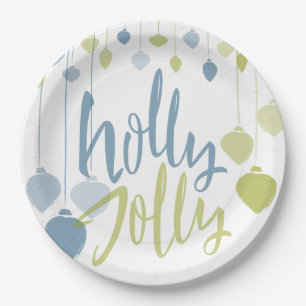 Modern Holly Jolly Minimalist Holiday Baubles Paper Plates
