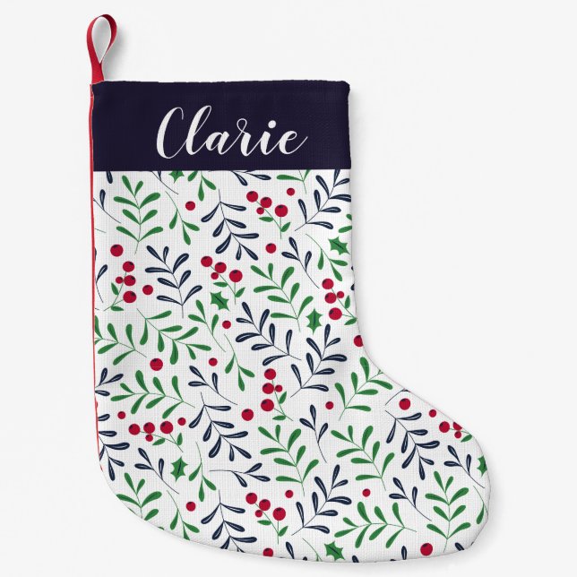 Modern Holly Personalized Christmas Stocking (Front)