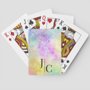 Modern Holo Opal Stylish Professional Monogram Poker Cards