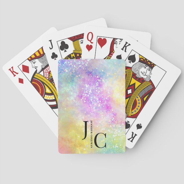 Modern Holo Opal Stylish Professional Monogram Poker Cards (Back)