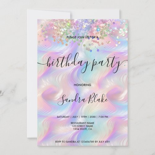 Modern Holograph Girly Trendy Birthday Invitation