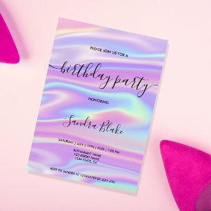 Modern Holograph Girly Trendy Birthday Invitation