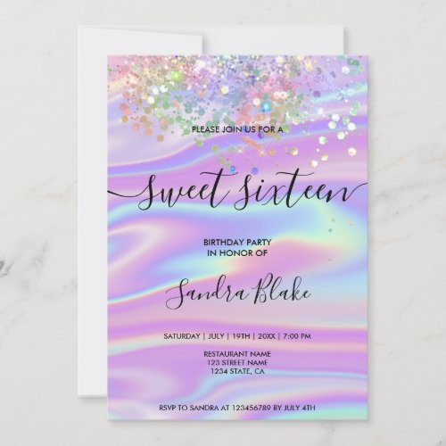 Modern Holograph Girly Trendy Sweet 16 Invitation