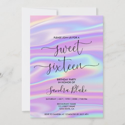 Modern Holograph Girly Trendy Sweet 16 Invitation