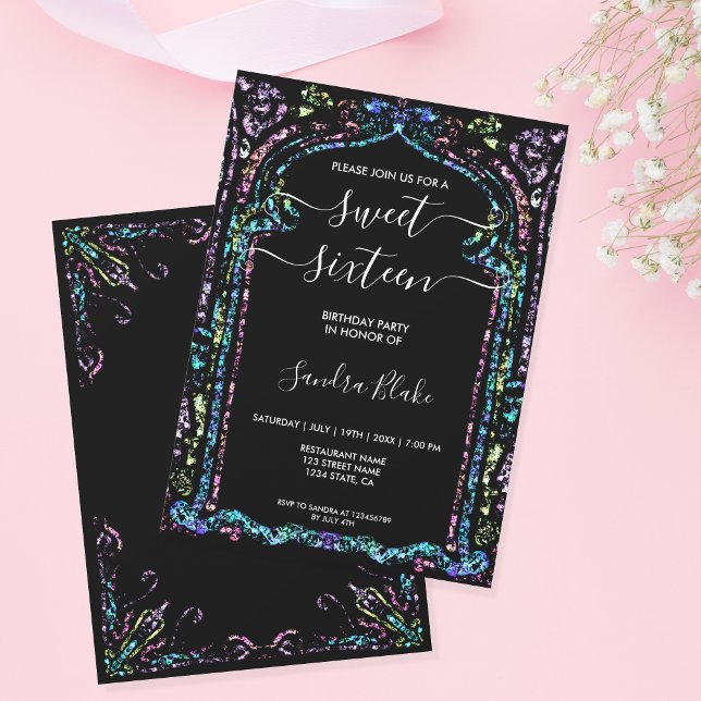Modern Holograph Ornament Indian Sweet 16 Invitation (Creator Uploaded)