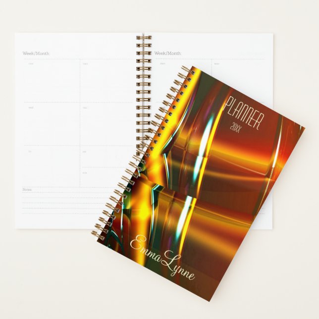 Modern Holographic Amber Gold Personalized Planner (Display)