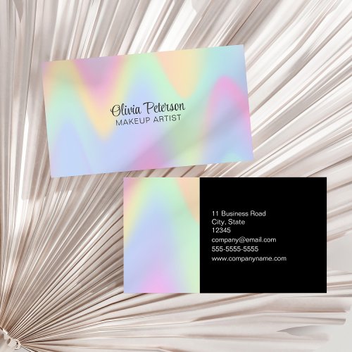 Modern Holographic and Black Elegant Script Business Card