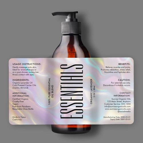 Modern Holographic Bath Body Beauty Ingredients  Label