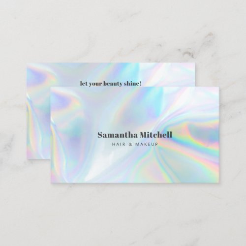 Modern Holographic Beautician Hair and Makeup Business Card