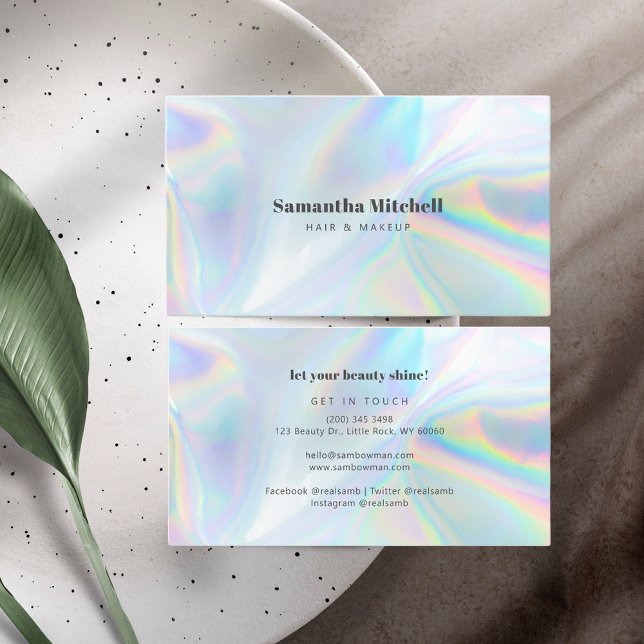 Modern Holographic Beautician Hair and Makeup Business Card (Holographic Hair Stylist Beauty Business Card)