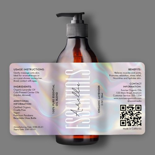 Modern Holographic Beauty Bath Body Cosmetic QR Label
