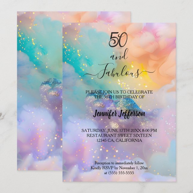 Modern holographic Birthday Invitation (Front/Back)