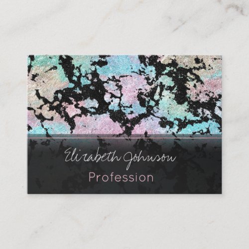 Modern Holographic  Black Glitter Marble Image Business Card