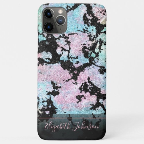 Modern Holographic  Black Glitter Marble Image iPhone 11 Pro Max Case