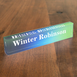 Modern holographic blue green turquoise desk name plate