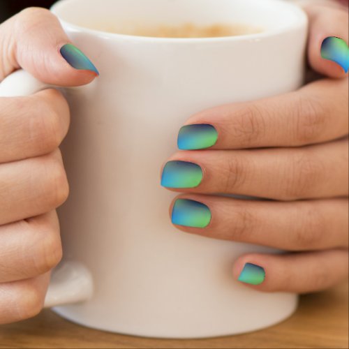 Modern holographic blue green turquoise ombre minx nail art