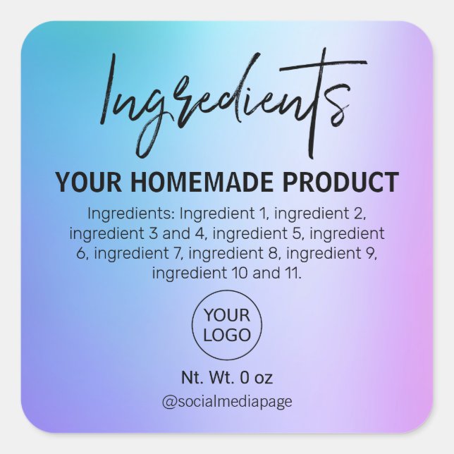 Modern Holographic Blue Ingredient Labels (Front)