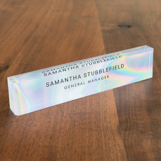 Modern Holographic Business Employees Desk Name Plate (Side)