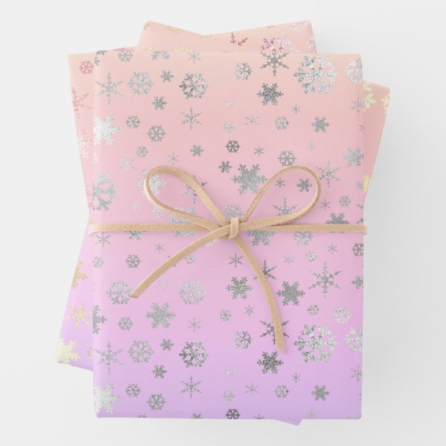 Modern Holographic Christmas Snowflake Pattern  Wrapping Paper Sheets (In situ)