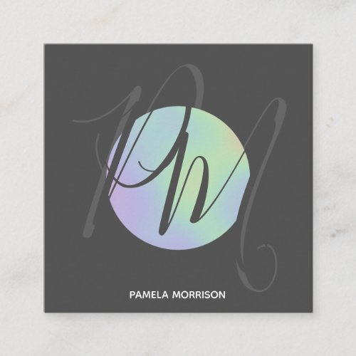 Modern Holographic Circle Monogram _ Business Card