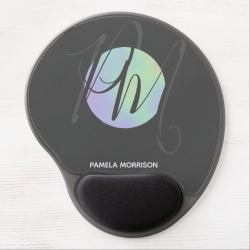 Modern Holographic Circle Monogram _ Gel Mousepad