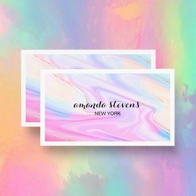 Modern Holographic Colorful Watercolor Neon Script Business Card (Creator Uploaded)