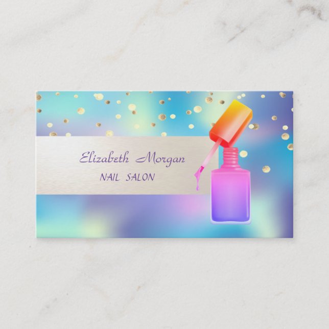 Modern Holographic Confetti,Nail Polish, Business Card (Front)