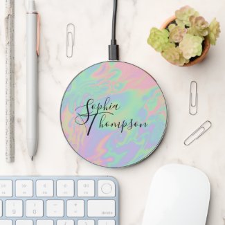 Modern Holographic Effect Rainbow Pastel Script