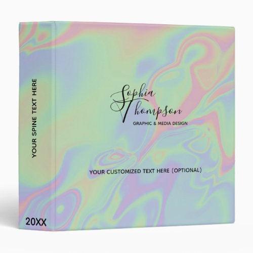 Modern Holographic Effect Script Rainbow Pastel 3  3 Ring Binder