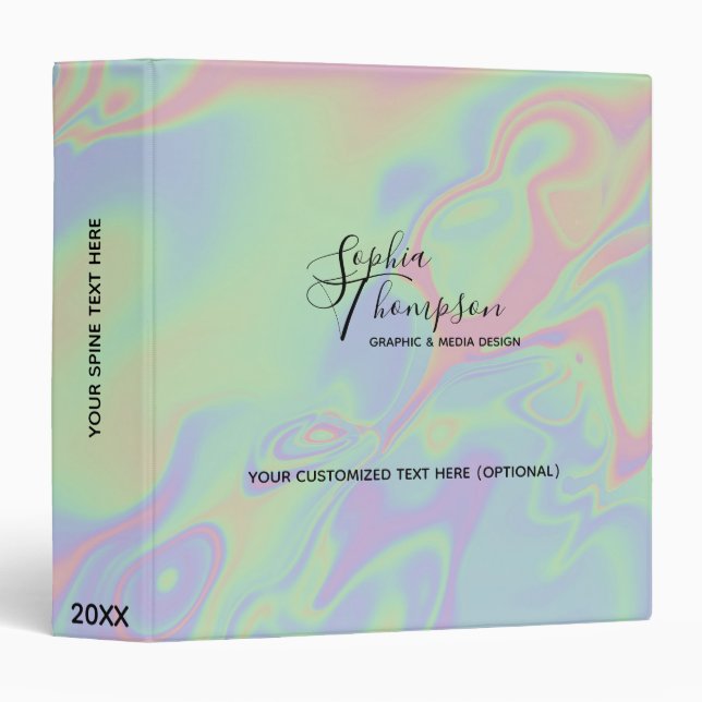 Modern Holographic Effect Script Rainbow Pastel 3  Ring Binder (Front/Spine)
