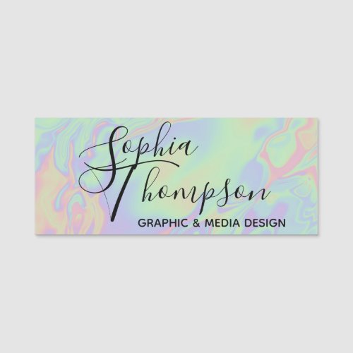 Modern Holographic Effect Script Rainbow Pastel Name Tag