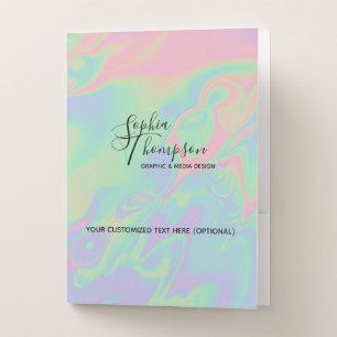 Modern Holographic Effect Script Rainbow Pastel Po Pocket Folder