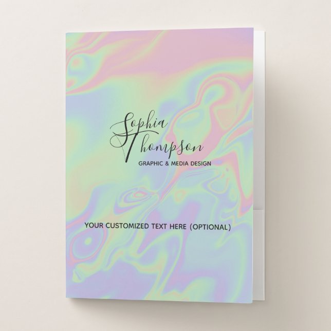 Modern Holographic Effect Script Rainbow Pastel Po Pocket Folder (Front)