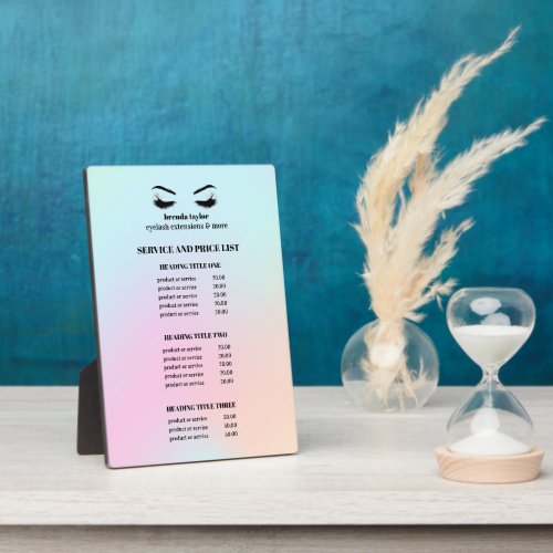 Modern Holographic  EYELASH SALON SERVICE LIST Plaque