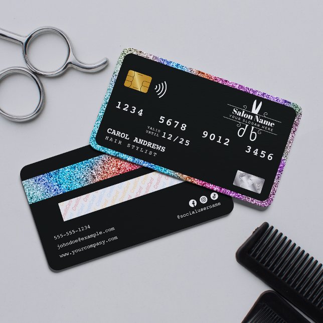 Modern Holographic Glitter Credit Card Hair Salon  (Creator Uploaded)