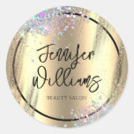 Modern Holographic Glitter Faux Foil Gold Business Classic Round Sticker