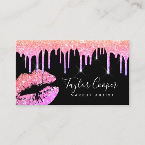 Modern holographic glitter lips makeup artist  business card