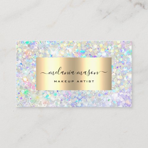 Modern Holographic Glitter Makeup Artist Gold Business Card