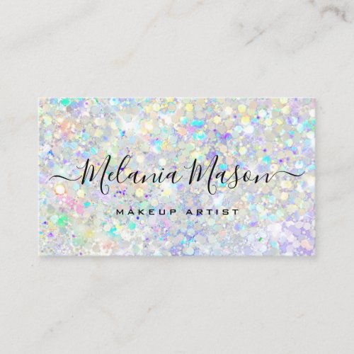 Modern Holographic Glitter Makeup Artist Pastel Business Card