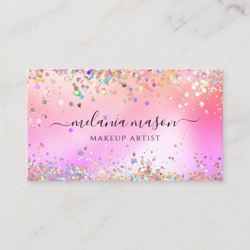 Modern Holographic Glitter Makeup Artist Pink Business Card