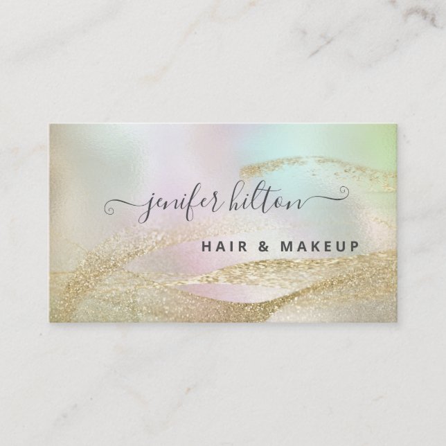 Modern holographic gold abstract signature business card (Front)