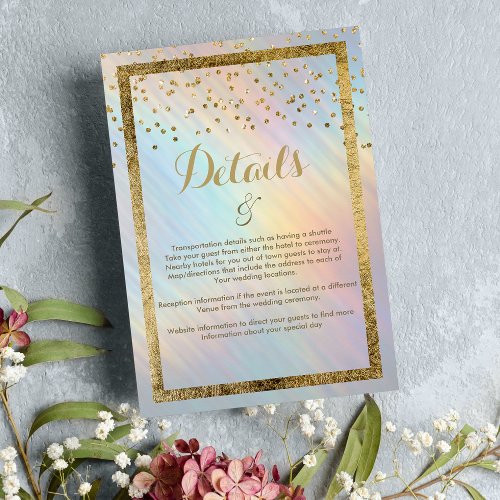 Modern Holographic Gold Confetti Details Enclosure Card