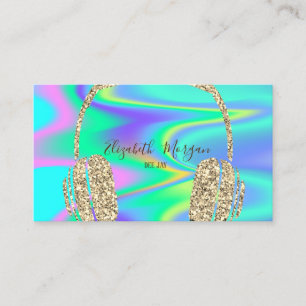 Modern Holographic Gold Glitter Headphone DJ Business Card