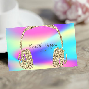 Modern Holographic Gold Glitter Headphone DJ Business Card