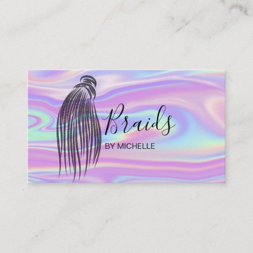 Modern Holographic Hair Braider Braids Braiding Business Card