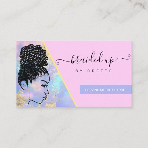 Modern Holographic Hair Braiding Braider Stylist B Business Card