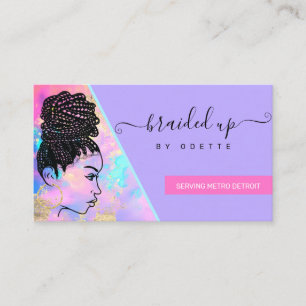 Modern Holographic Hair Braiding Braider Stylist Business Card