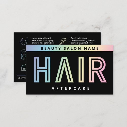 Modern Holographic Hair Extensions After Care Card