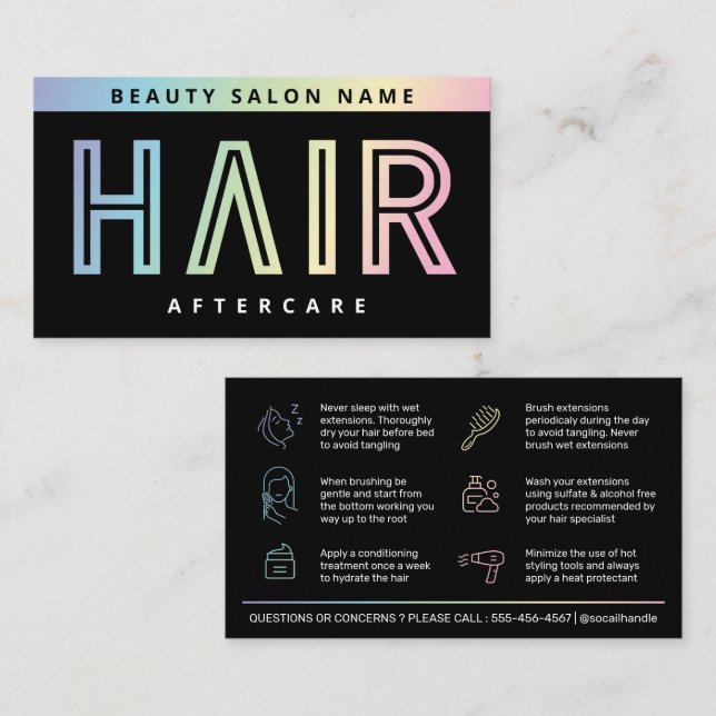 Modern Holographic Hair Extensions After Care Card (Front/Back)