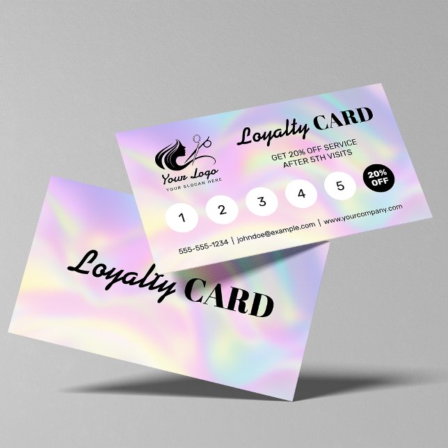 Modern Holographic Hairstylist Logo Reward Loyalty Card (Creator Uploaded)